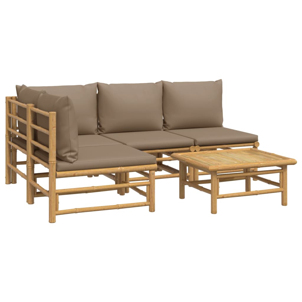 5 Piece Garden Lounge Set with Taupe Cushions Bamboo