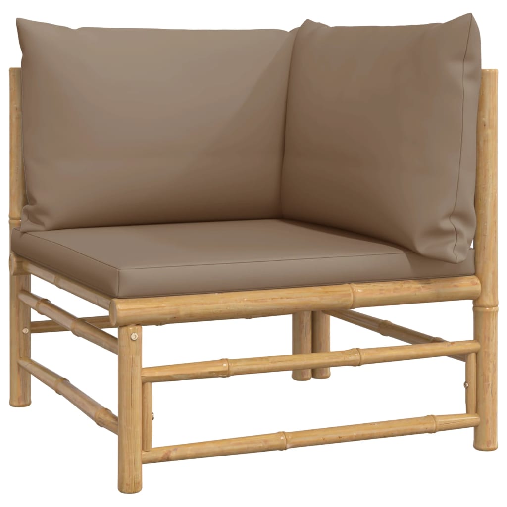 5 Piece Garden Lounge Set with Taupe Cushions Bamboo