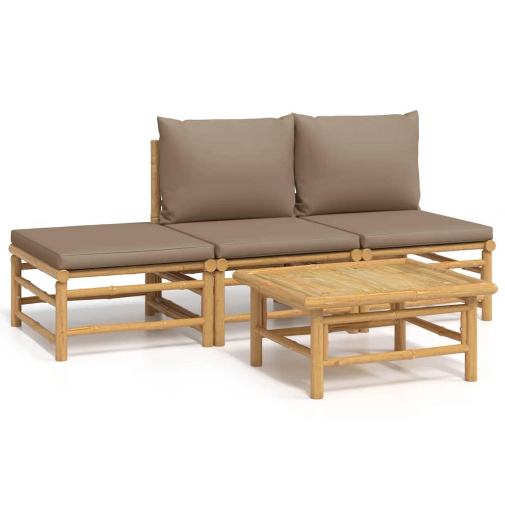 4 Piece Garden Lounge Set with Taupe Cushions Bamboo
