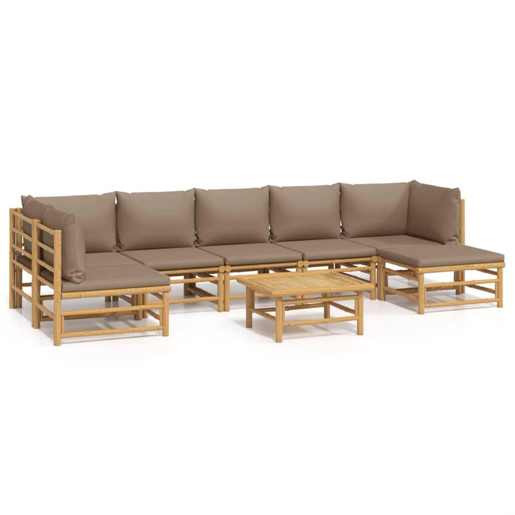 8 Piece Garden Lounge Set with Taupe Cushions Bamboo