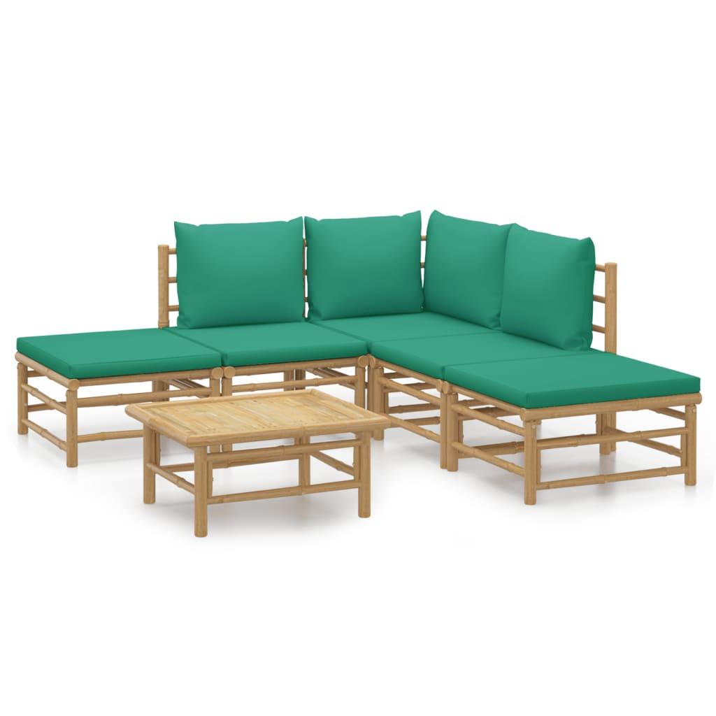 6 Piece Garden Lounge Set with Green Cushions Bamboo