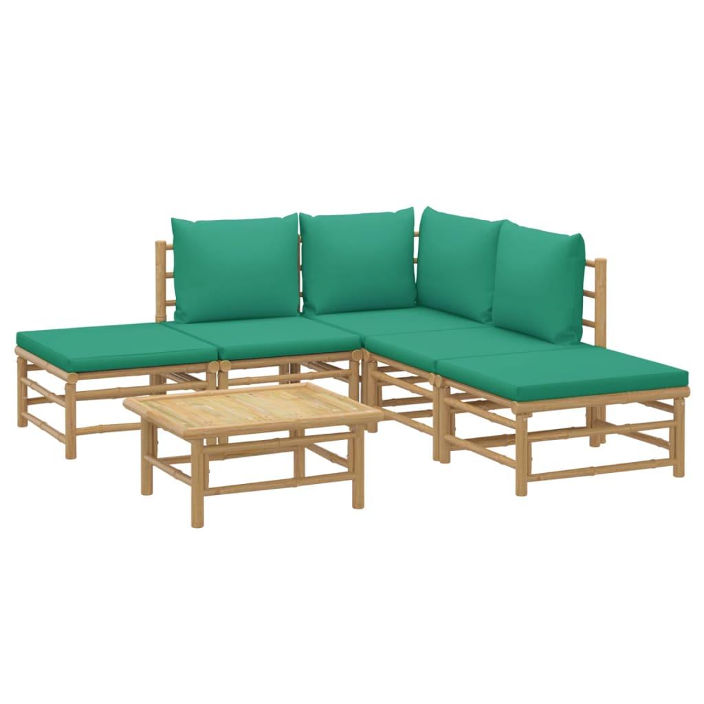 6 Piece Garden Lounge Set with Green Cushions Bamboo