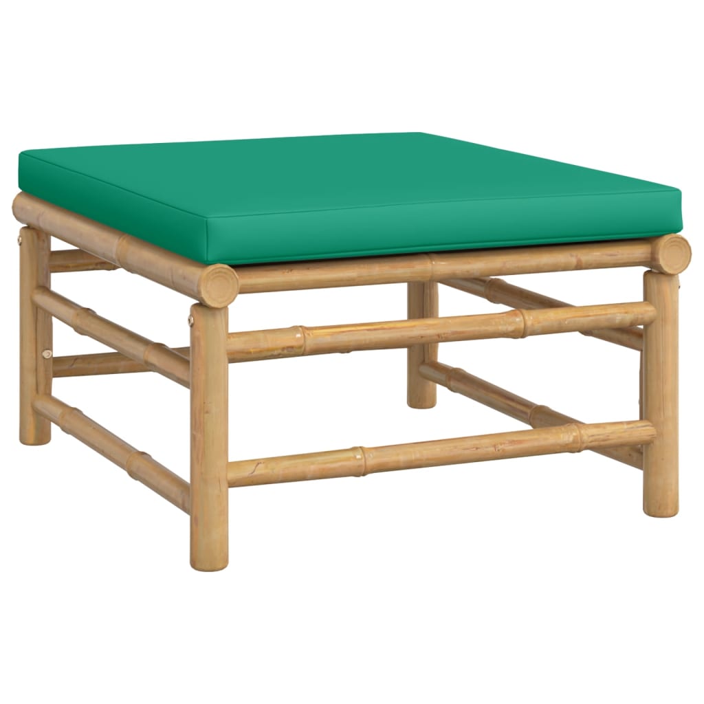 5 Piece Garden Lounge Set with Green Cushions Bamboo