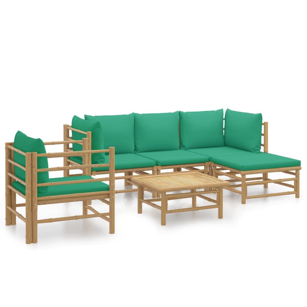 6 Piece Garden Lounge Set with Green Cushions Bamboo