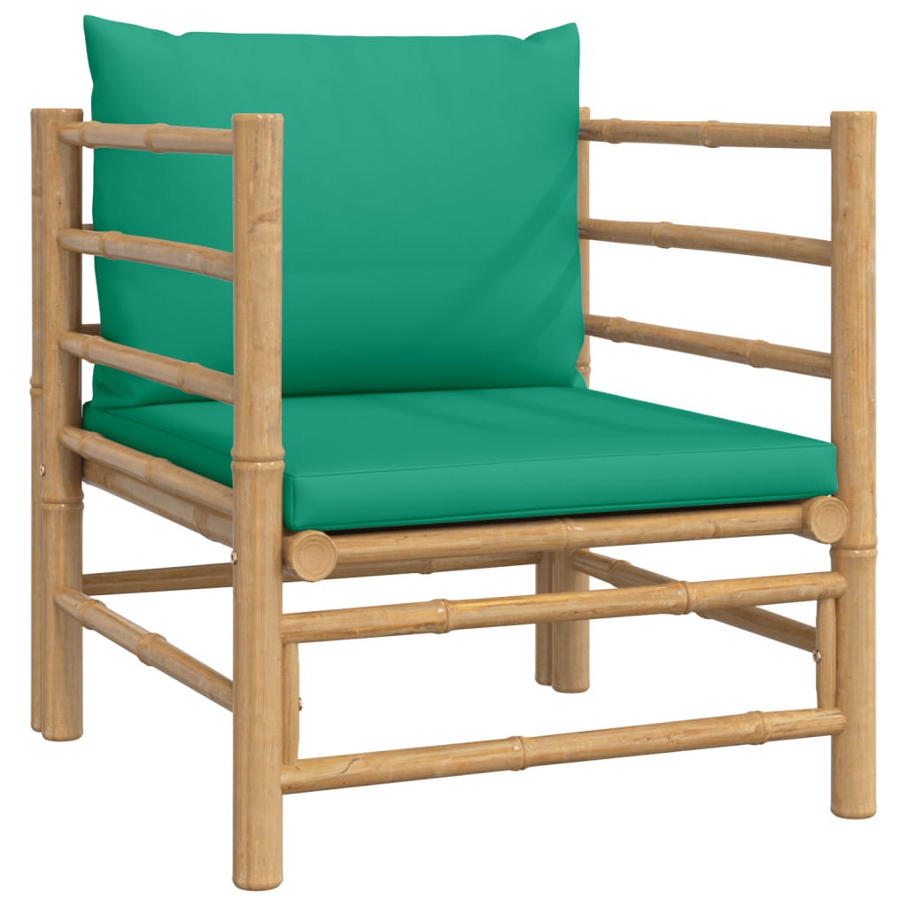 6 Piece Garden Lounge Set with Green Cushions Bamboo
