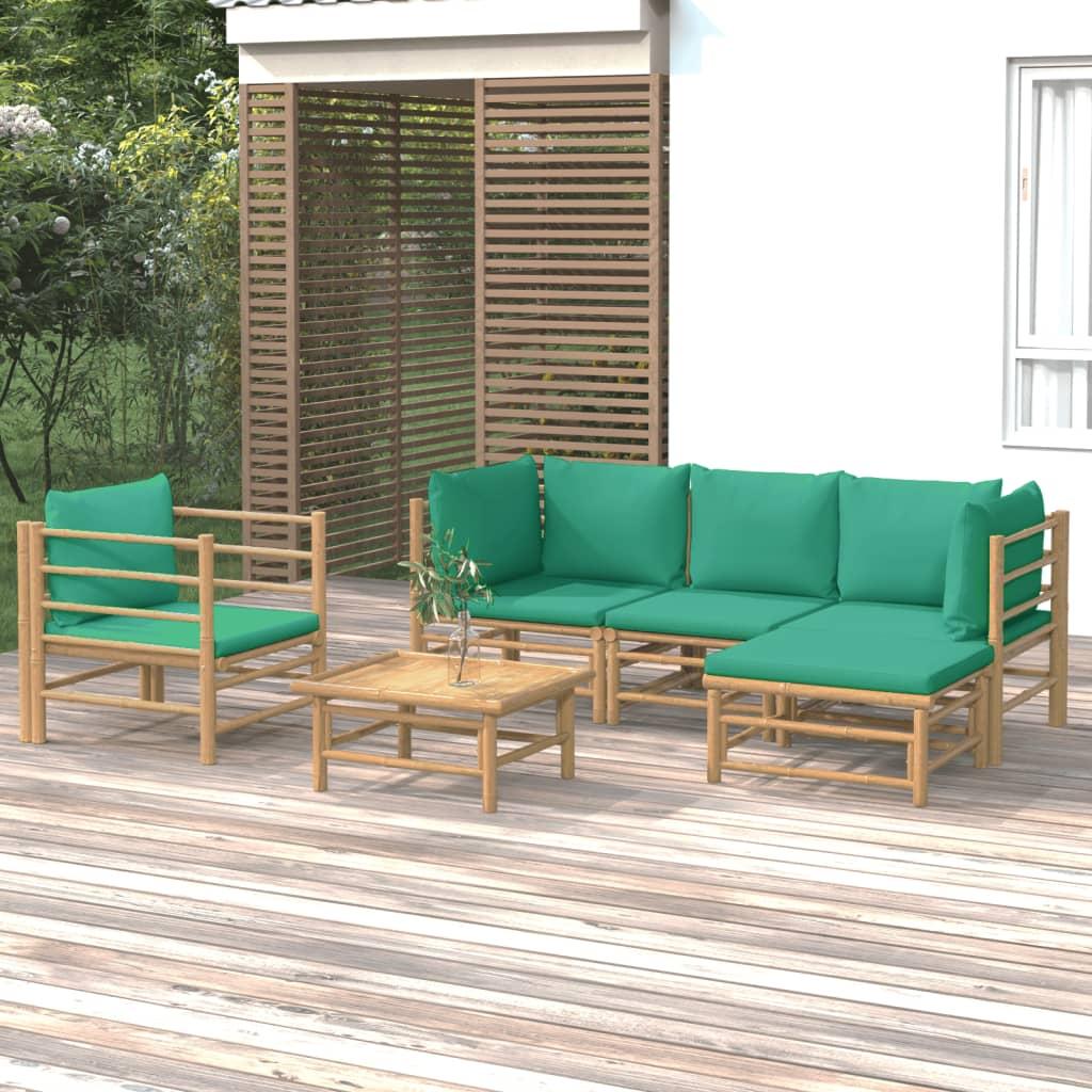 6 Piece Garden Lounge Set with Green Cushions Bamboo