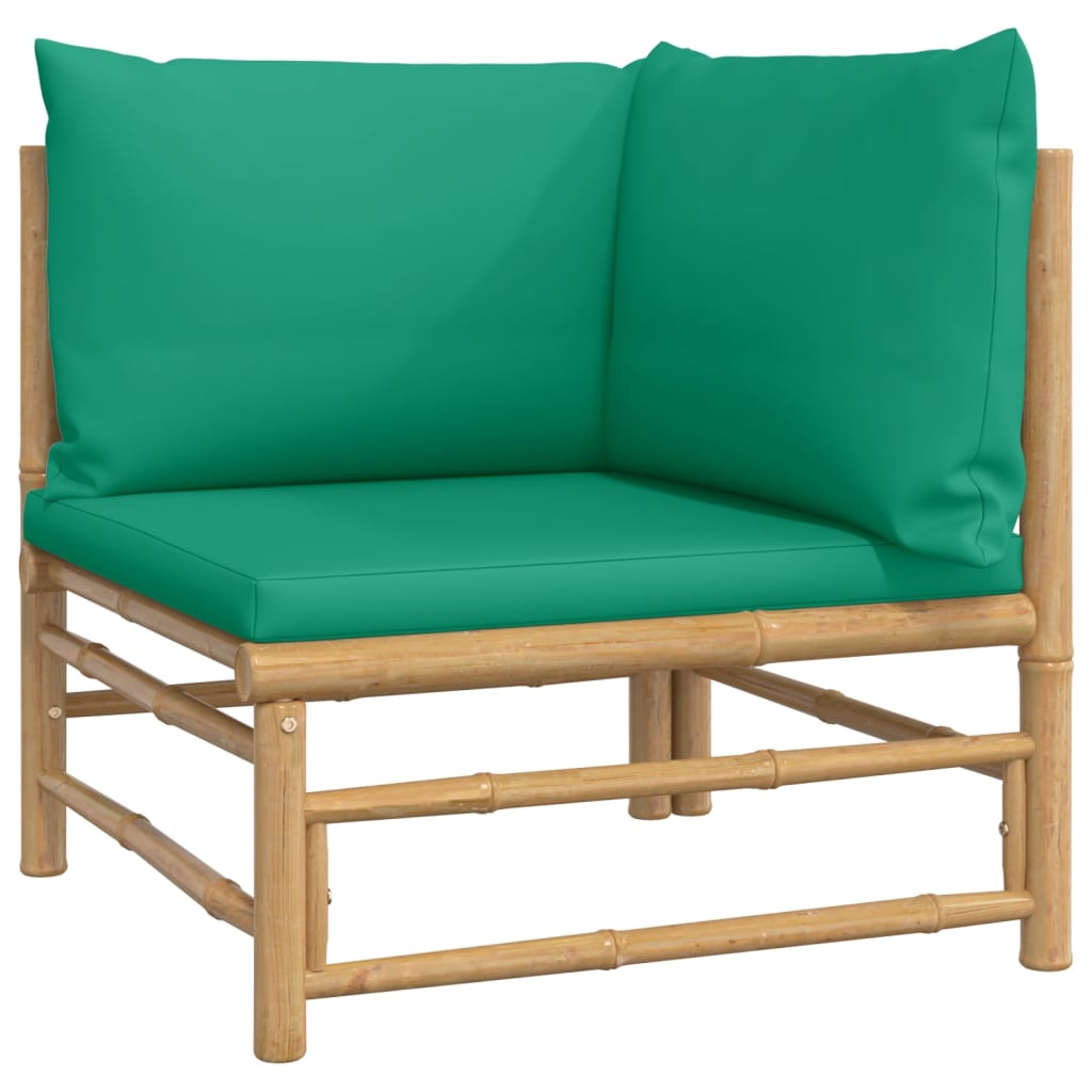 4 Piece Garden Lounge Set with Green Cushions Bamboo