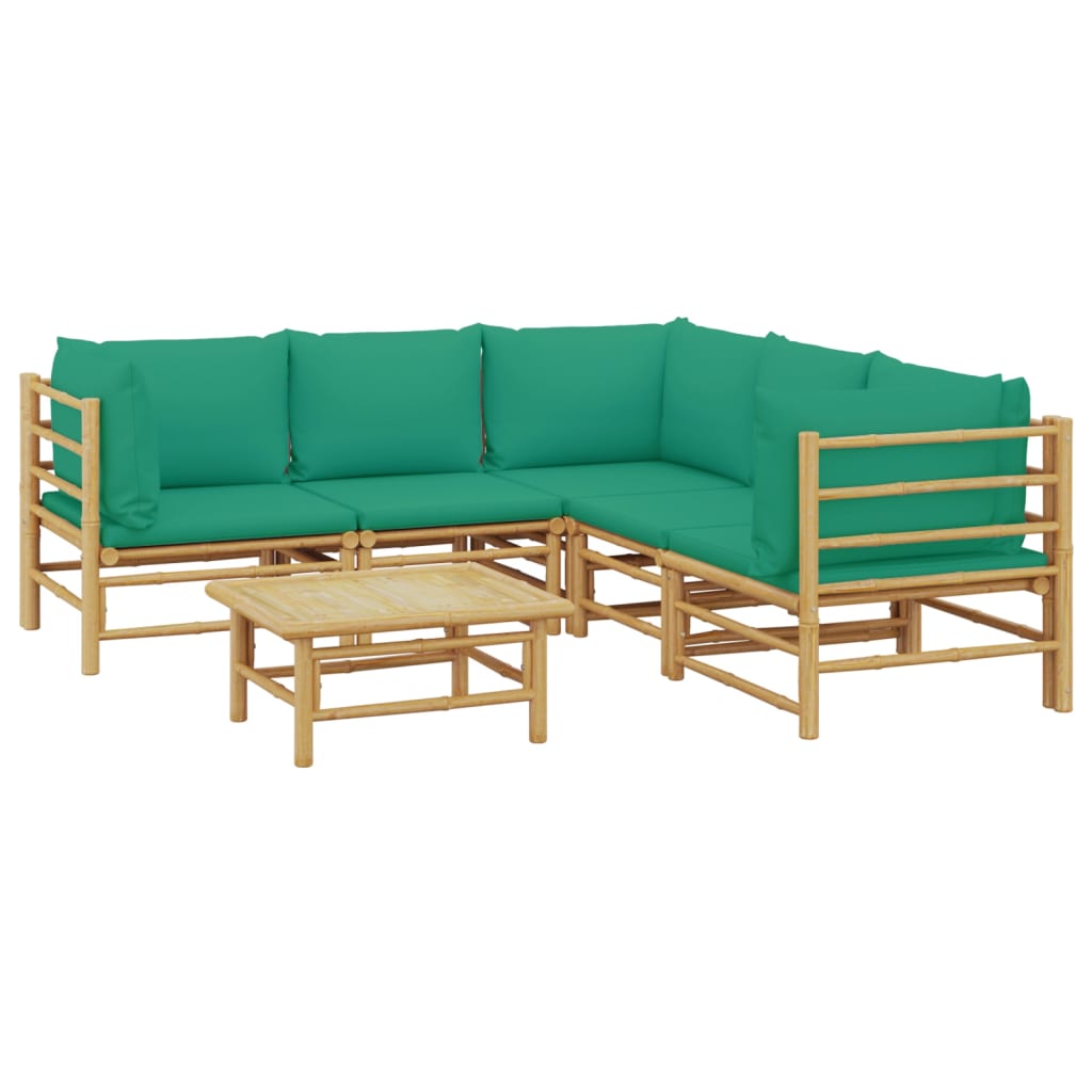 6 Piece Garden Lounge Set with Green Cushions Bamboo