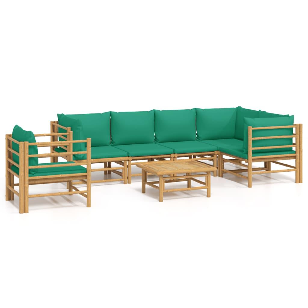 7 Piece Garden Lounge Set with Green Cushions Bamboo