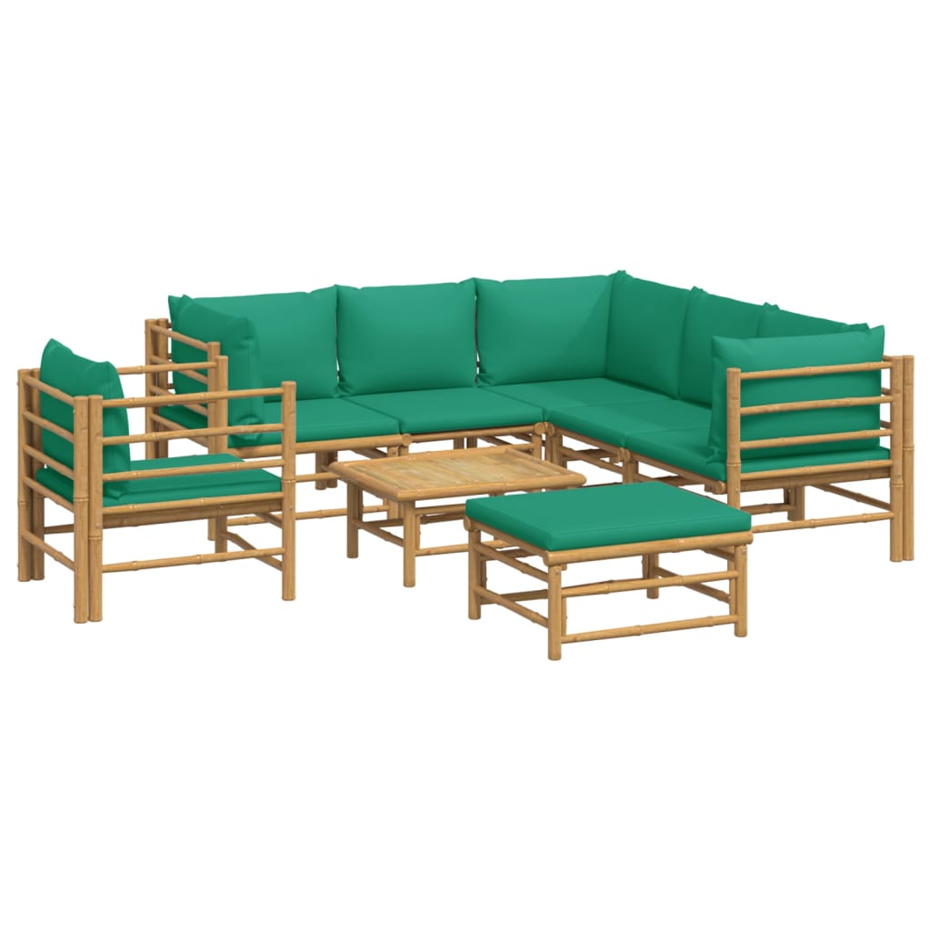 8 Piece Garden Lounge Set with Green Cushions Bamboo
