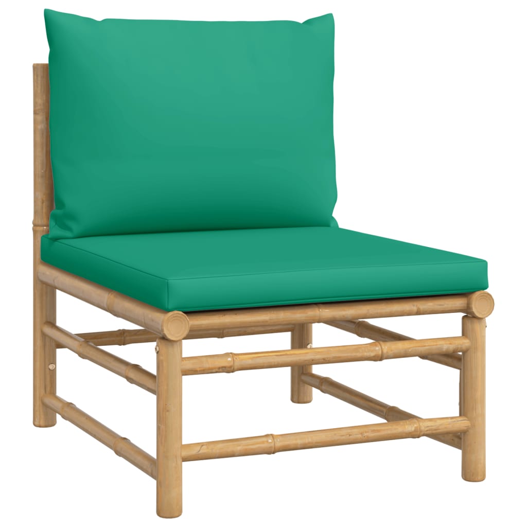 8 Piece Garden Lounge Set with Green Cushions Bamboo