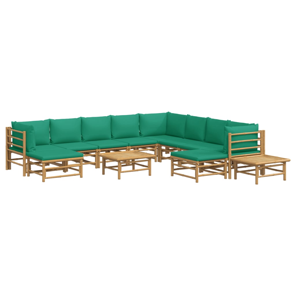 12 Piece Garden Lounge Set with Green Cushions Bamboo