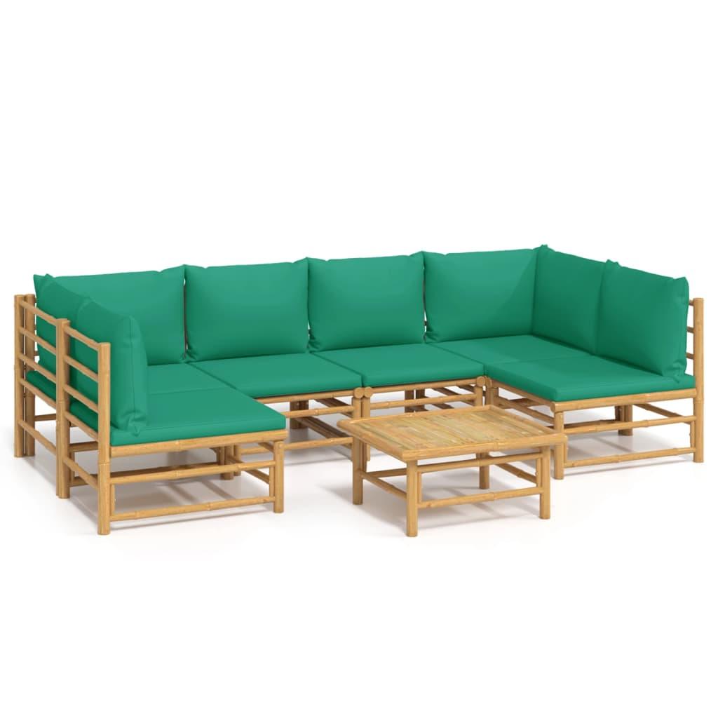 7 Piece Garden Lounge Set with Green Cushions Bamboo