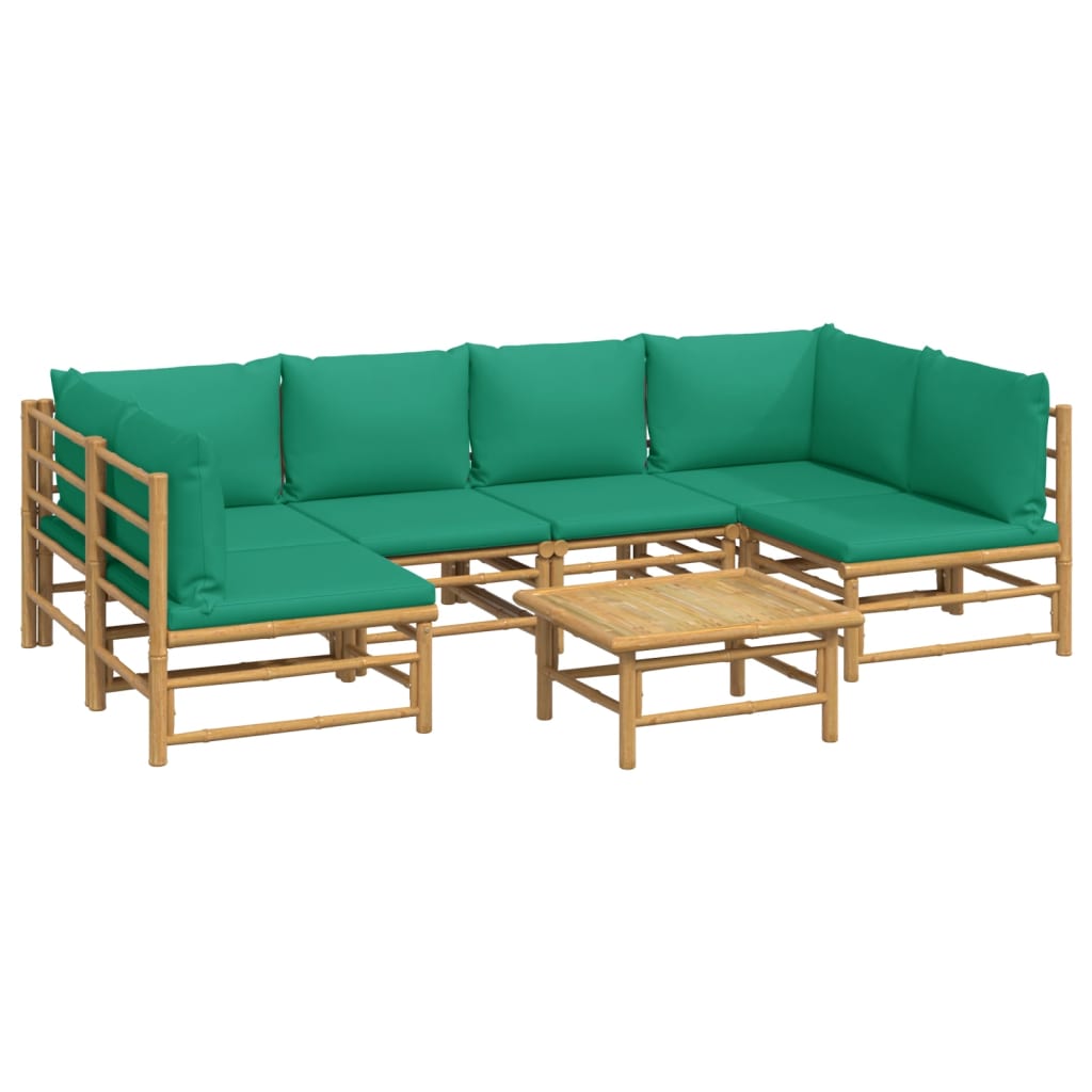 7 Piece Garden Lounge Set with Green Cushions Bamboo