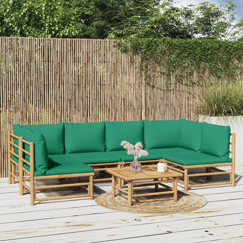 7 Piece Garden Lounge Set with Green Cushions Bamboo