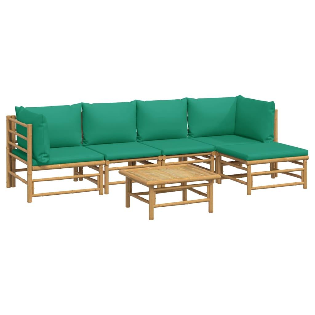 6 Piece Garden Lounge Set with Green Cushions Bamboo