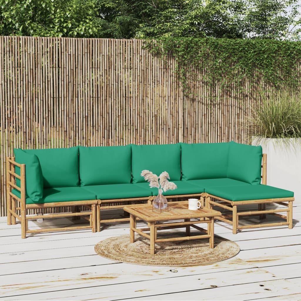 6 Piece Garden Lounge Set with Green Cushions Bamboo