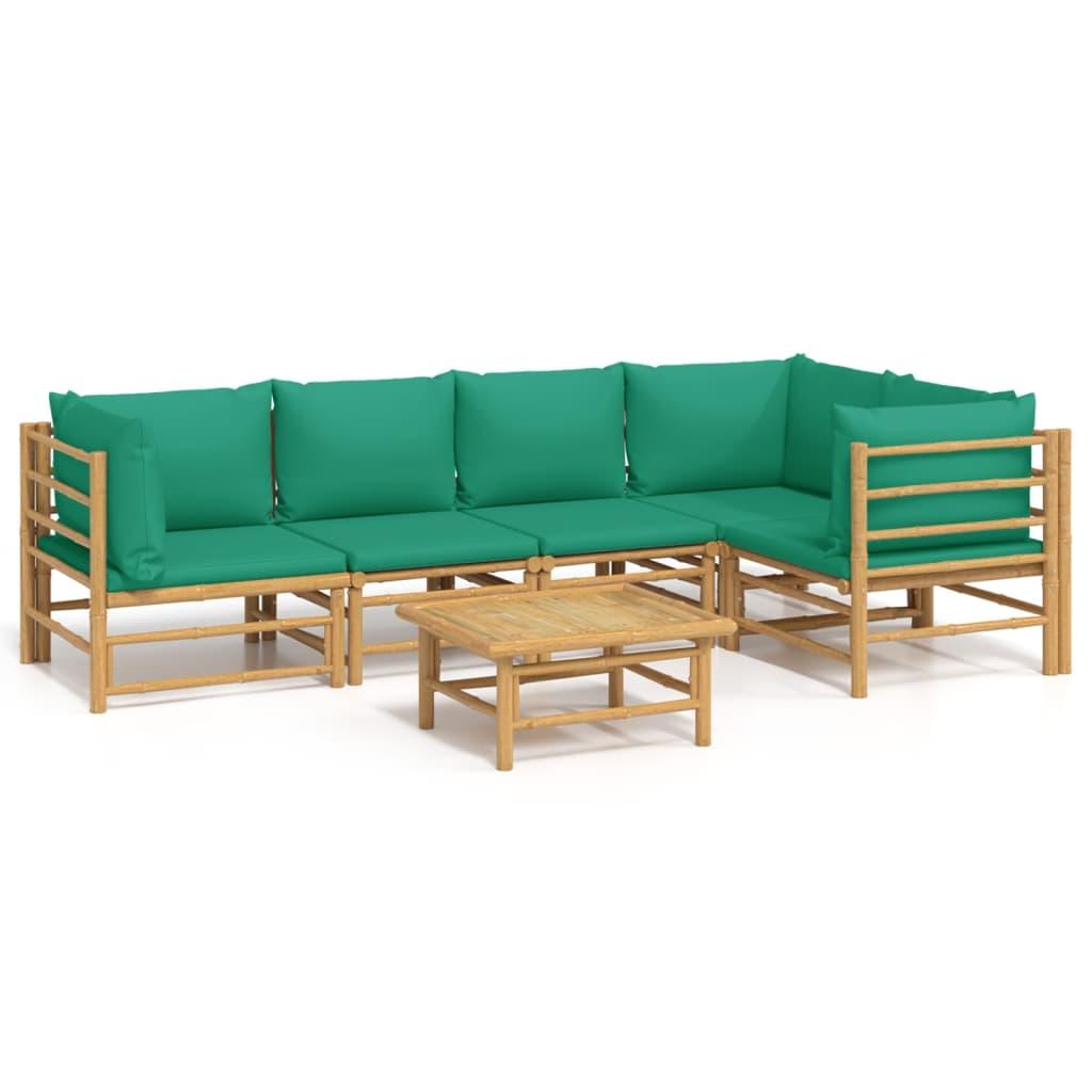 6 Piece Garden Lounge Set with Green Cushions Bamboo