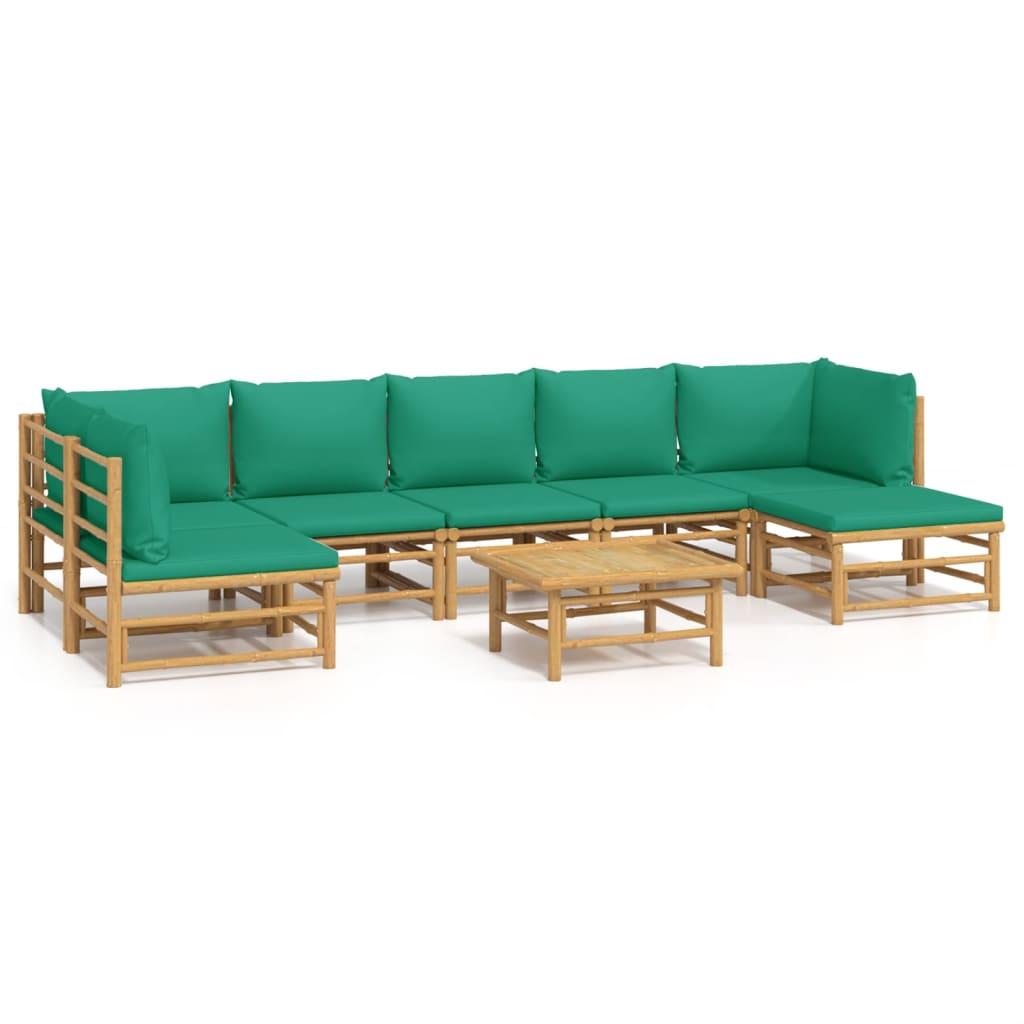 8 Piece Garden Lounge Set with Green Cushions Bamboo