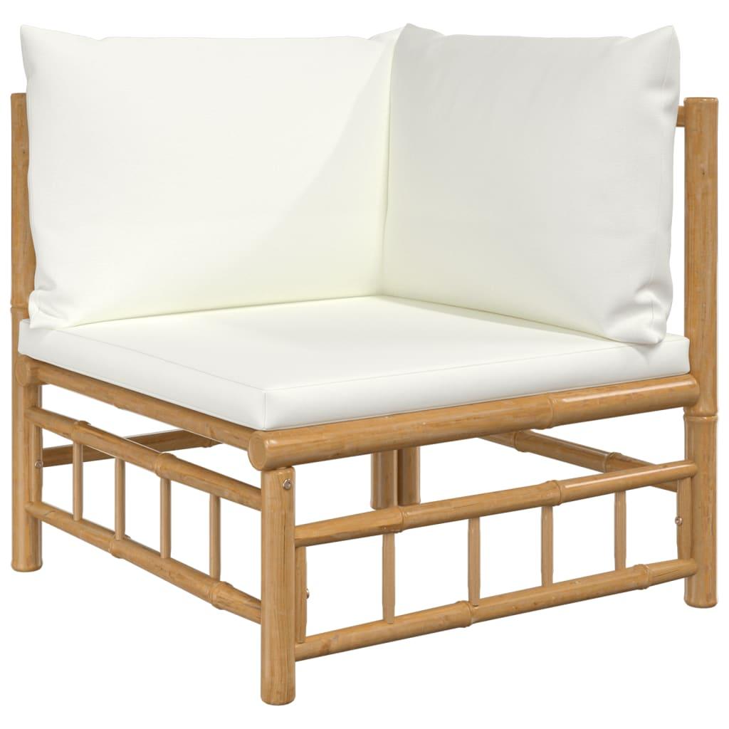 9 Piece Garden Lounge Set with Cream White Cushions Bamboo