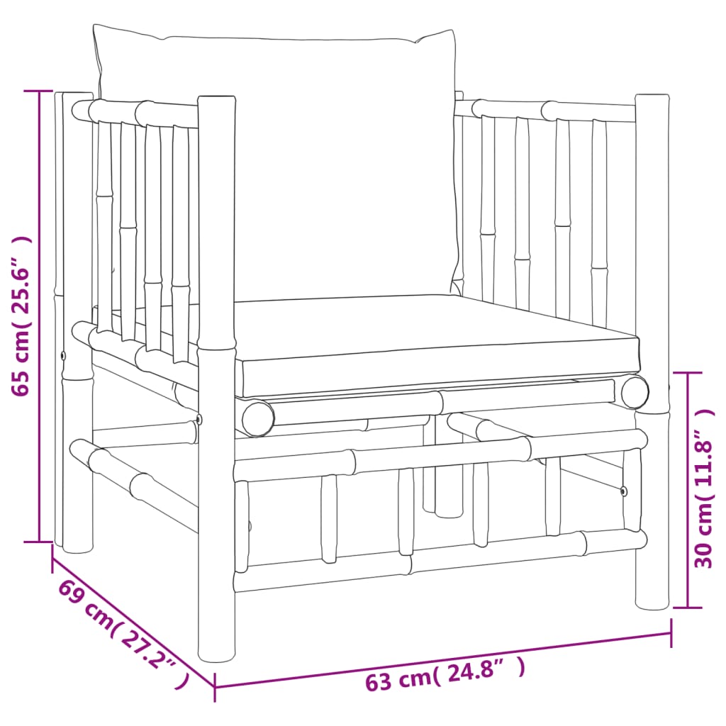8 Piece Garden Lounge Set with Cream White Cushions Bamboo