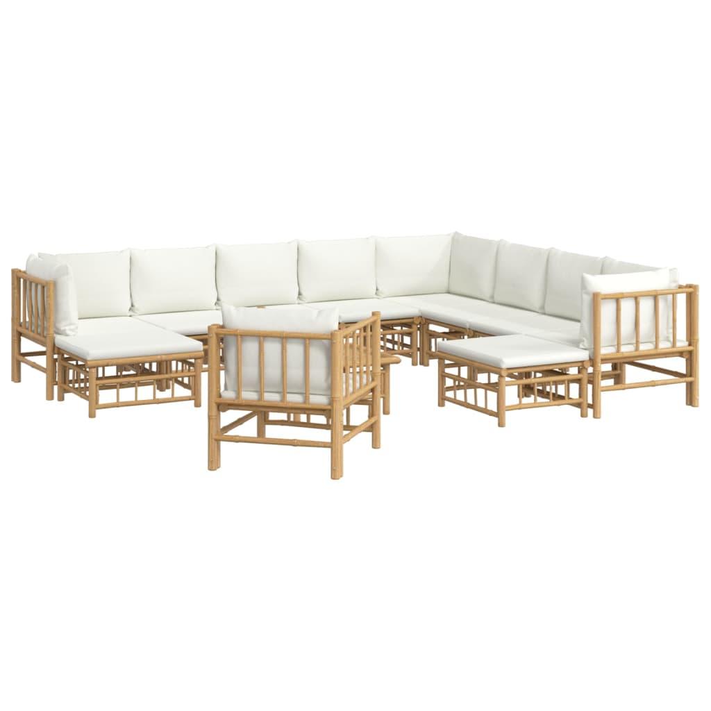 12 Piece Garden Lounge Set with Cream White Cushions Bamboo