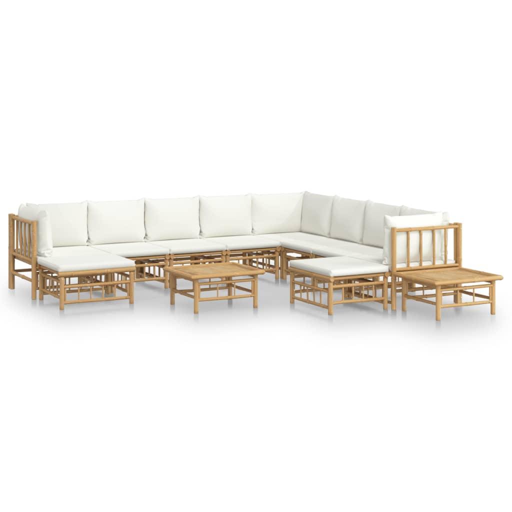 12 Piece Garden Lounge Set with Cream White Cushions Bamboo