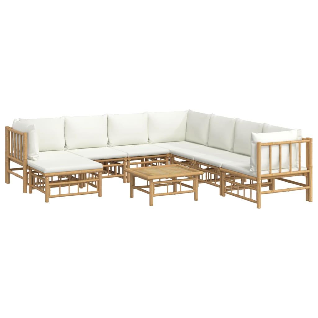 9 Piece Garden Lounge Set with Cream White Cushions Bamboo
