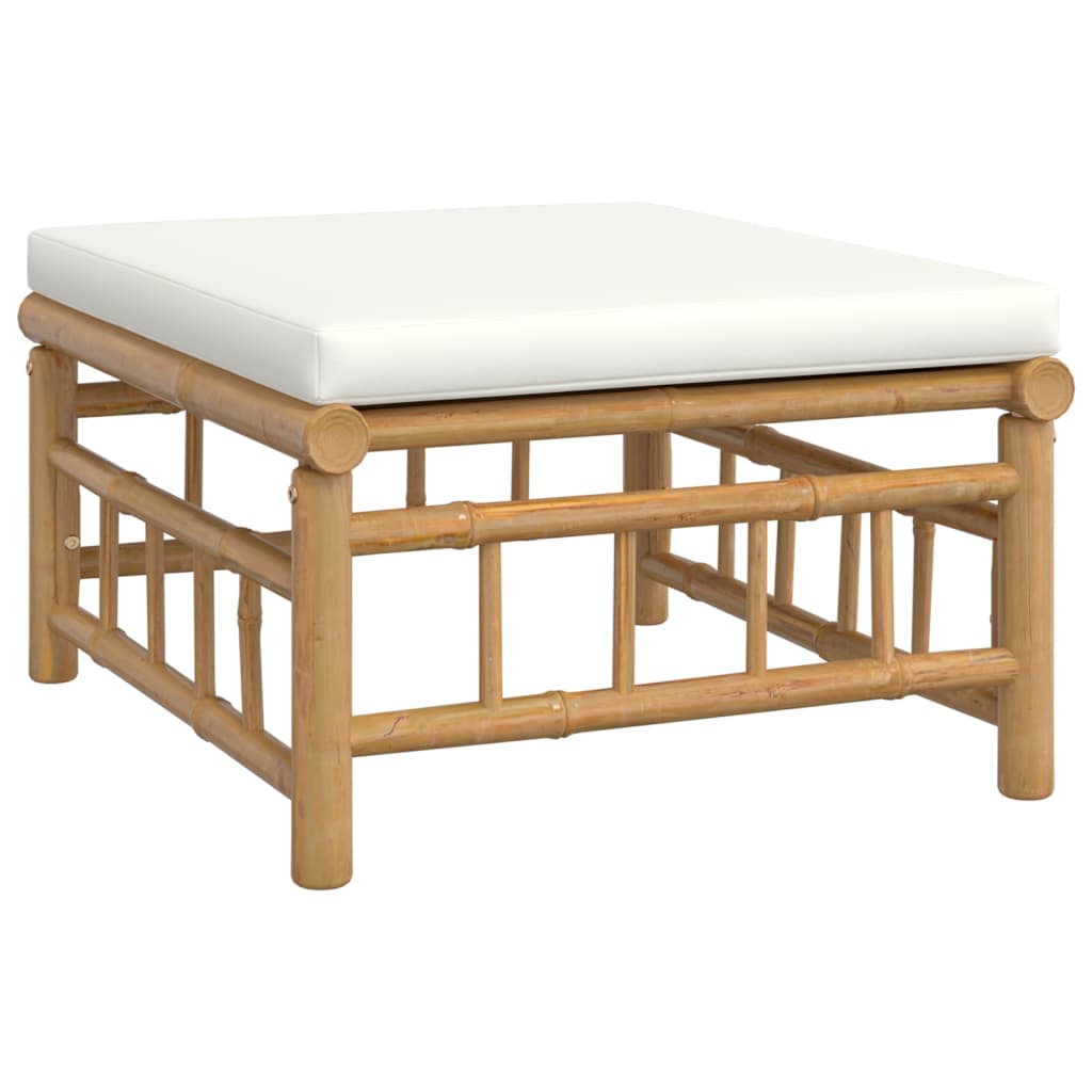 7 Piece Garden Lounge Set with Cream White Cushions Bamboo