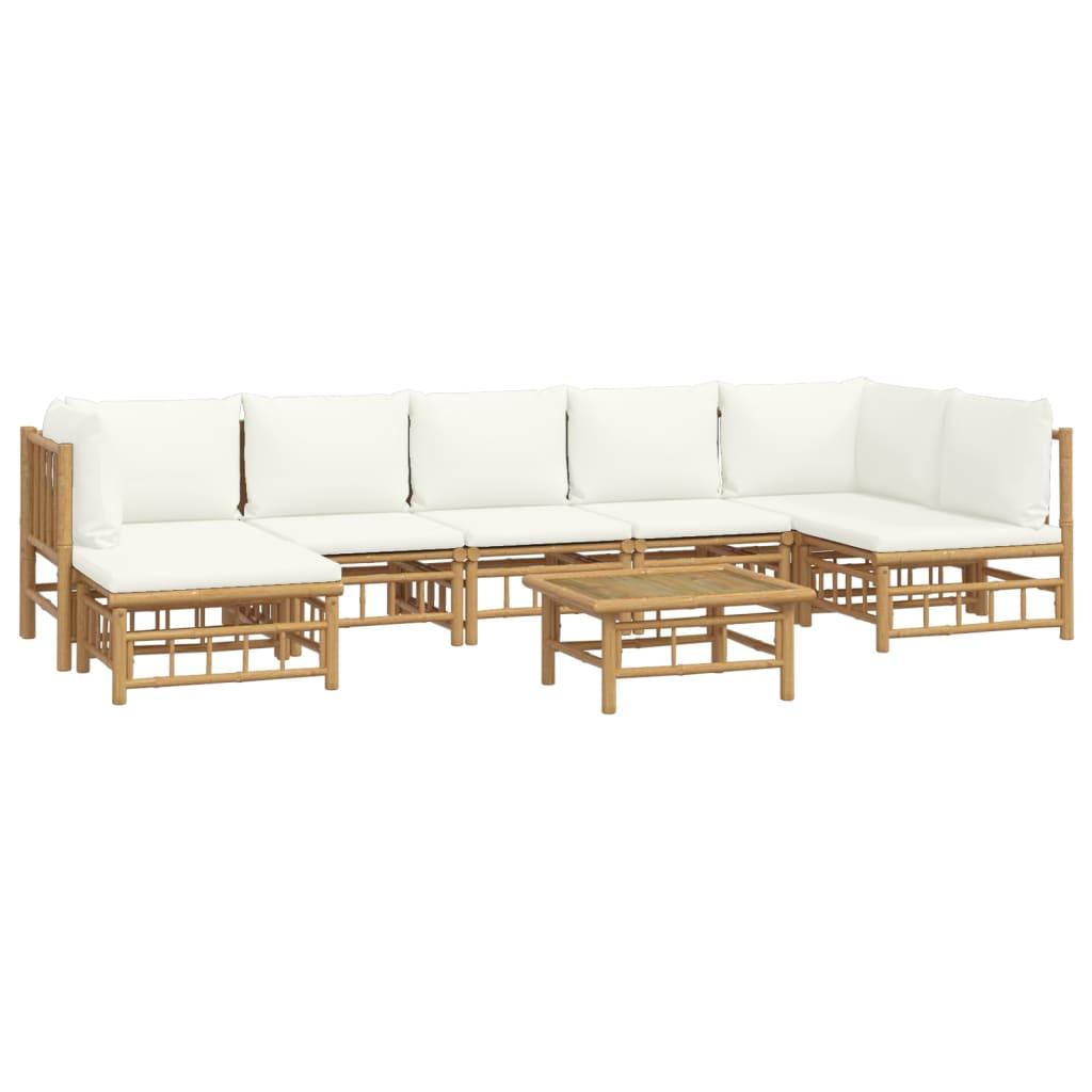 8 Piece Garden Lounge Set with Cream White Cushions Bamboo