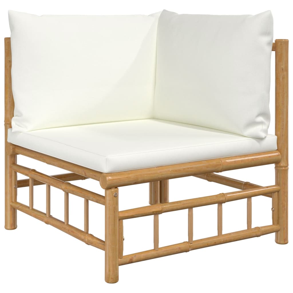8 Piece Garden Lounge Set with Cream White Cushions Bamboo