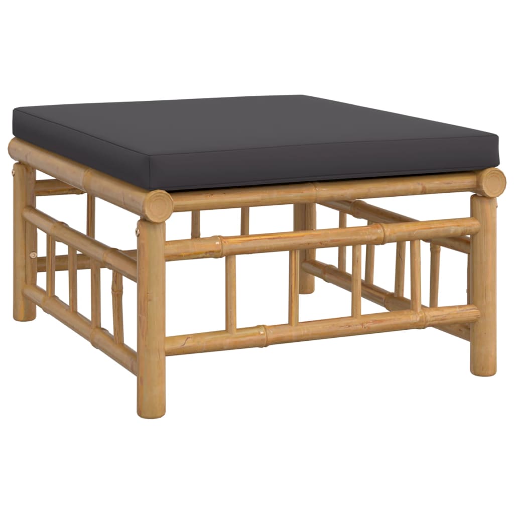 5 Piece Garden Lounge Set with Dark Grey Cushions Bamboo