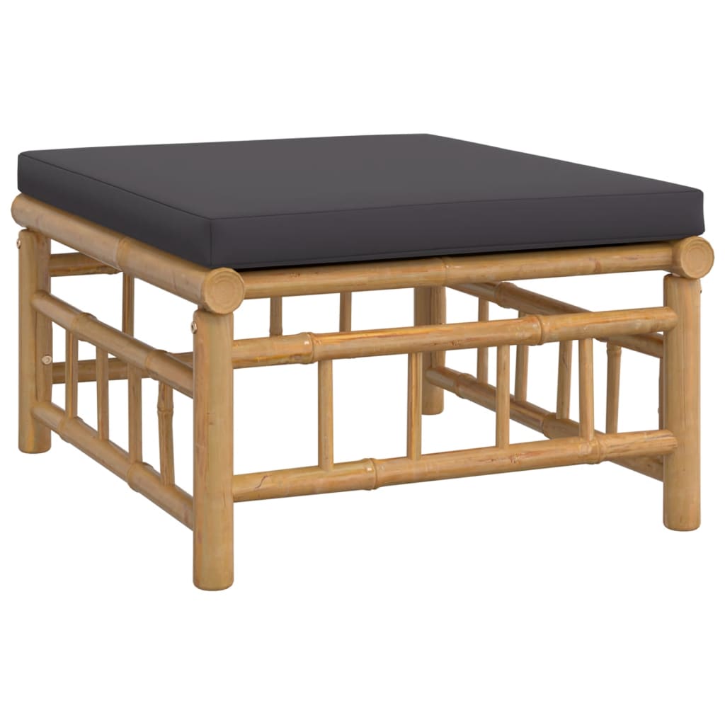 5 Piece Garden Lounge Set with Dark Grey Cushions Bamboo