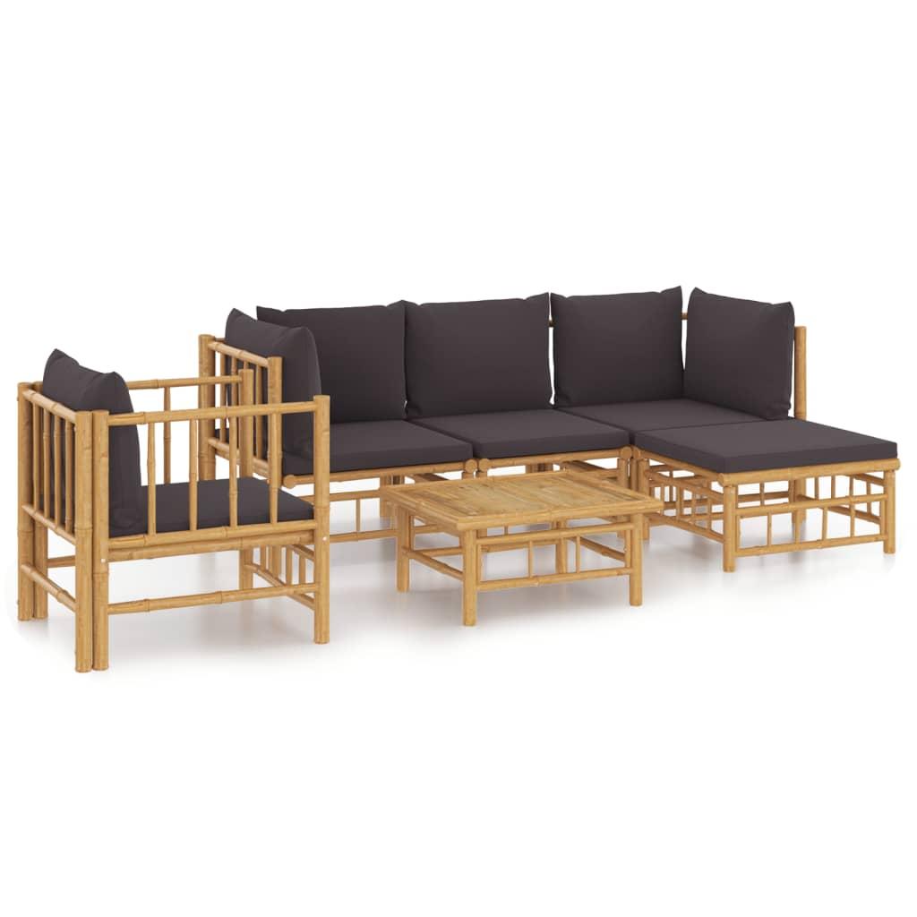 6 Piece Garden Lounge Set with Dark Grey Cushions Bamboo