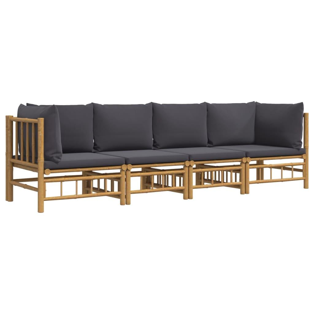 4 Piece Garden Lounge Set with Dark Grey Cushions Bamboo