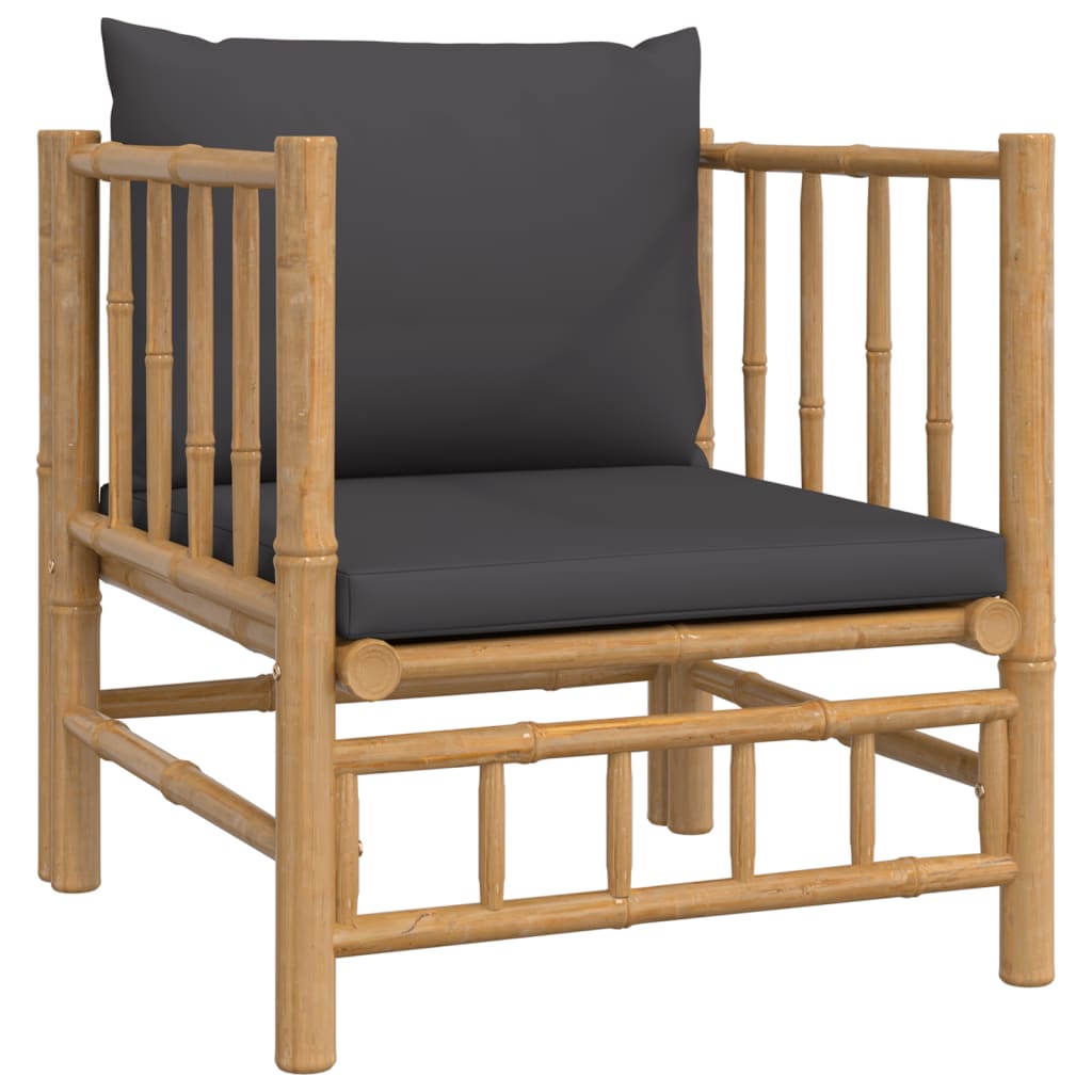 5 Piece Garden Lounge Set with Dark Grey Cushions Bamboo