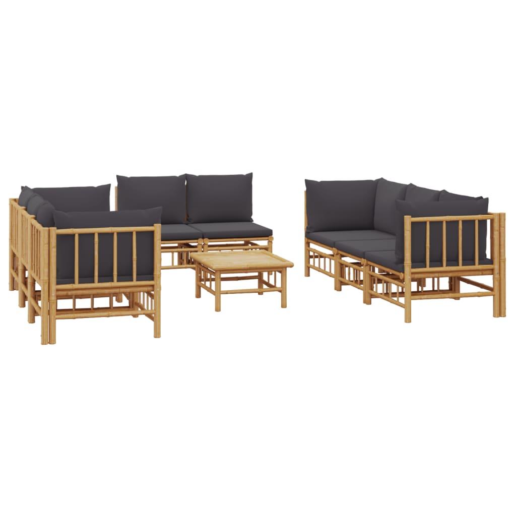 9 Piece Garden Lounge Set with Dark Grey Cushions Bamboo