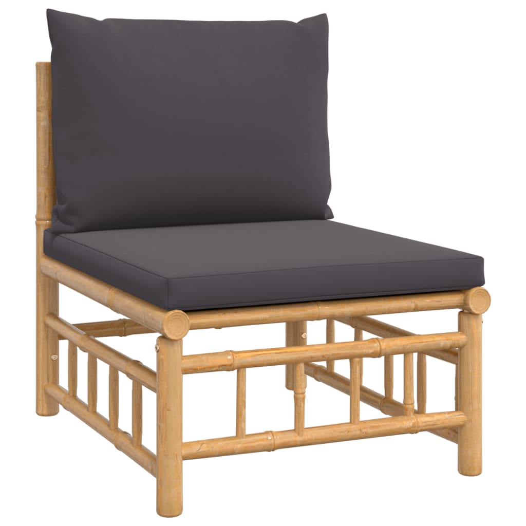 9 Piece Garden Lounge Set with Dark Grey Cushions Bamboo