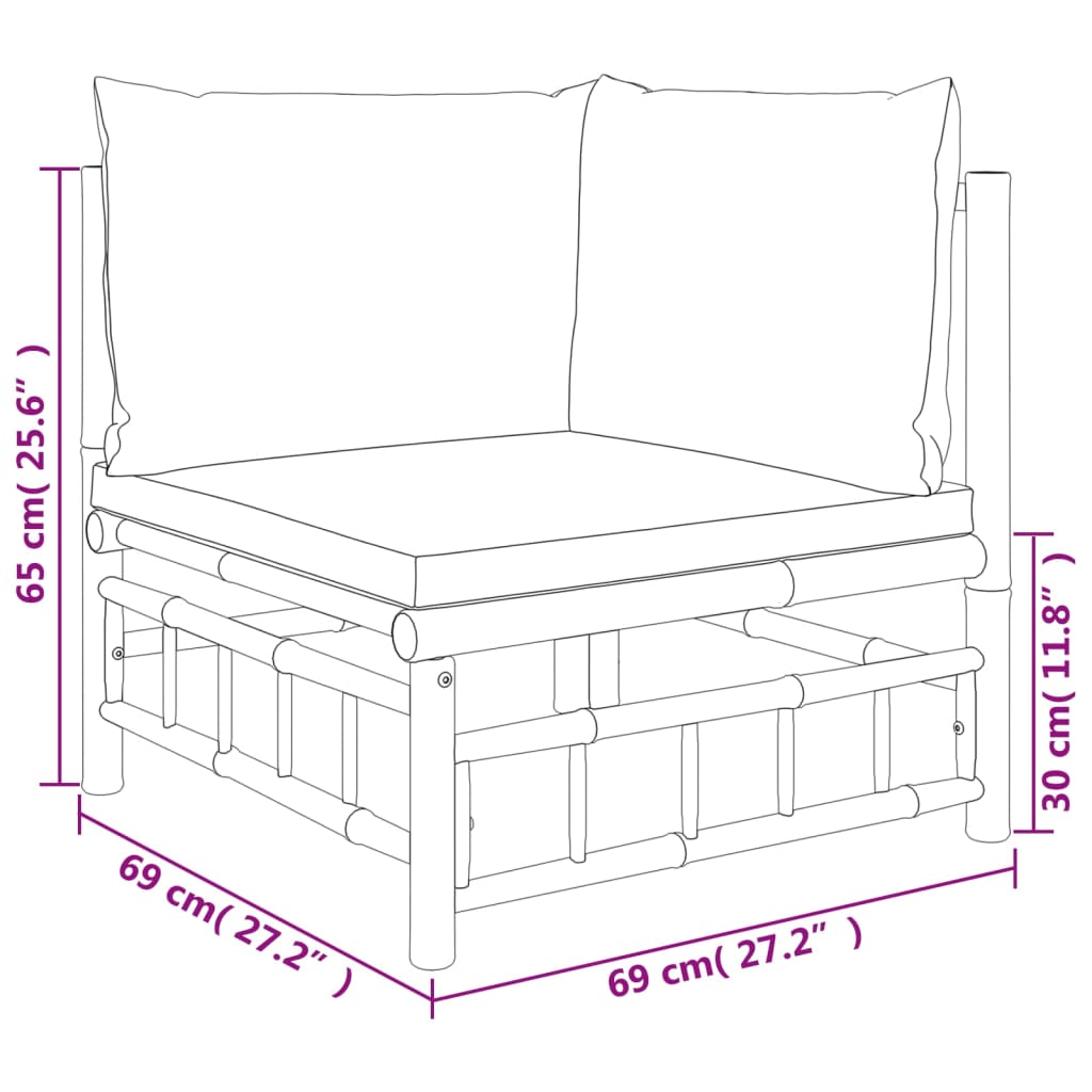 9 Piece Garden Lounge Set with Dark Grey Cushions Bamboo