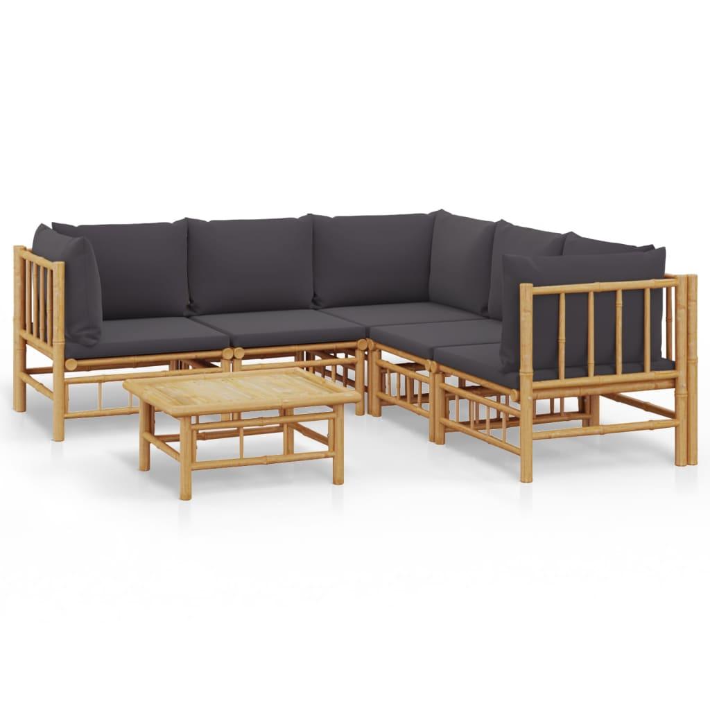 6 Piece Garden Lounge Set with Dark Grey Cushions Bamboo
