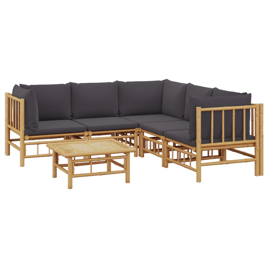 6 Piece Garden Lounge Set with Dark Grey Cushions Bamboo