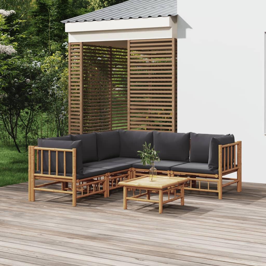 6 Piece Garden Lounge Set with Dark Grey Cushions Bamboo