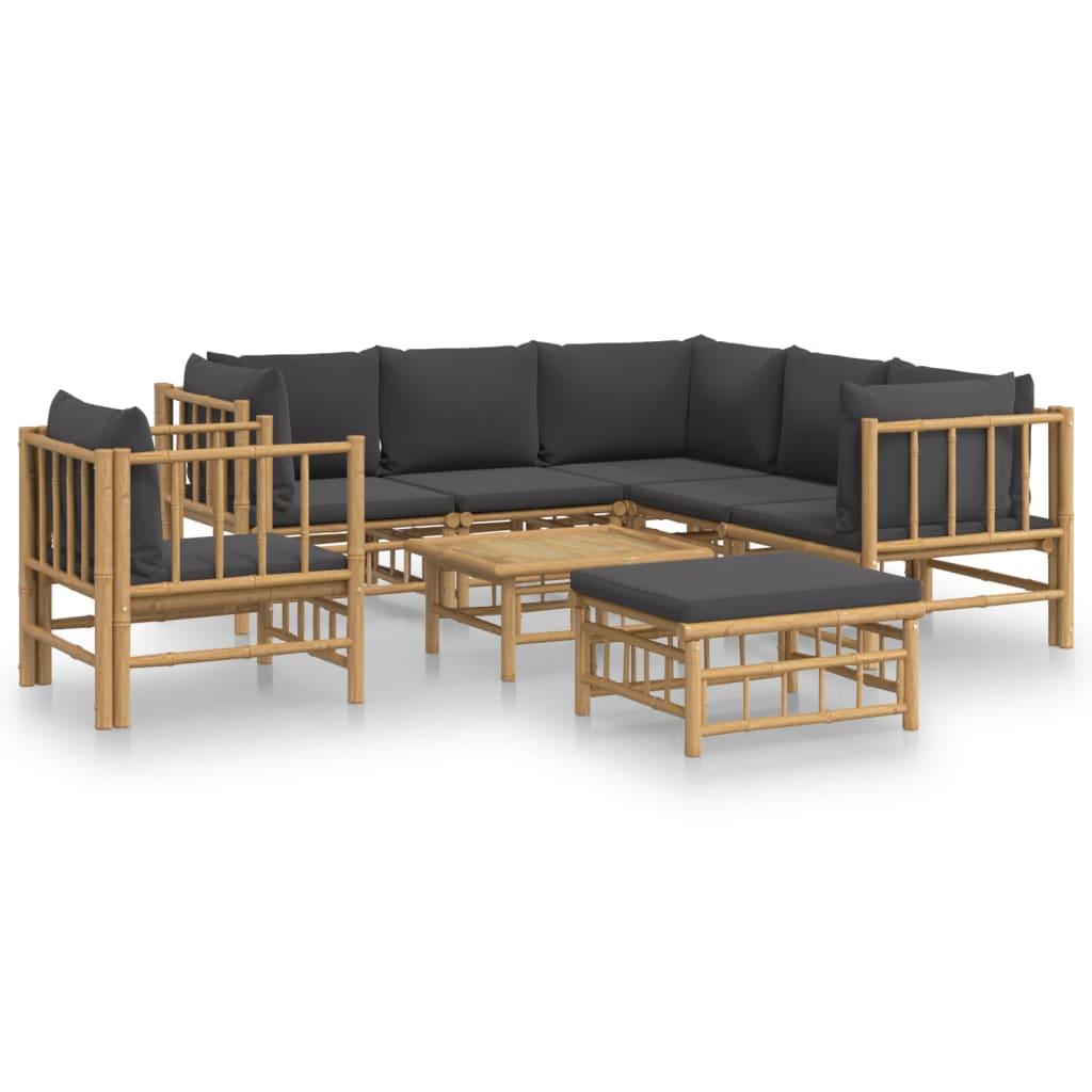 8 Piece Garden Lounge Set with Dark Grey Cushions Bamboo