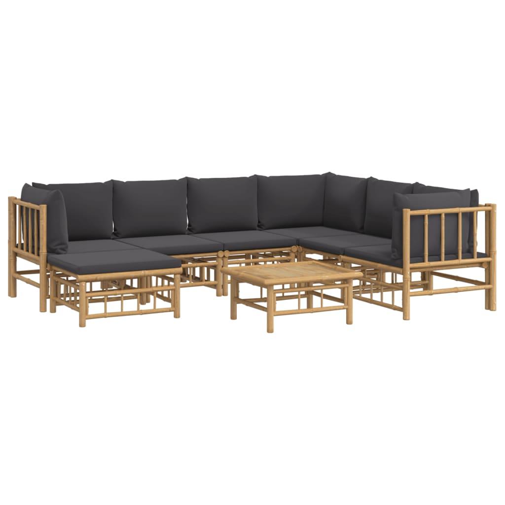 8 Piece Garden Lounge Set with Dark Grey Cushions Bamboo