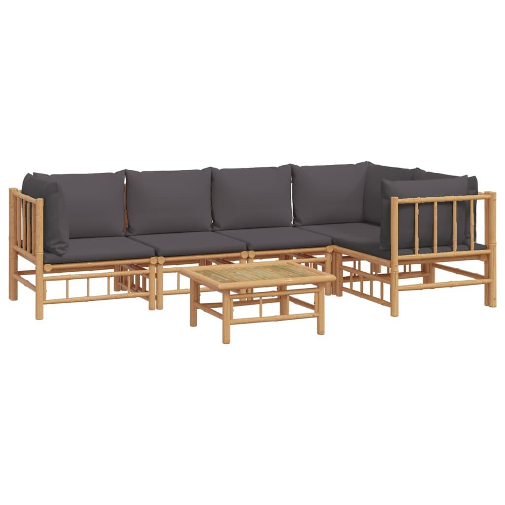 6 Piece Garden Lounge Set with Dark Grey Cushions Bamboo