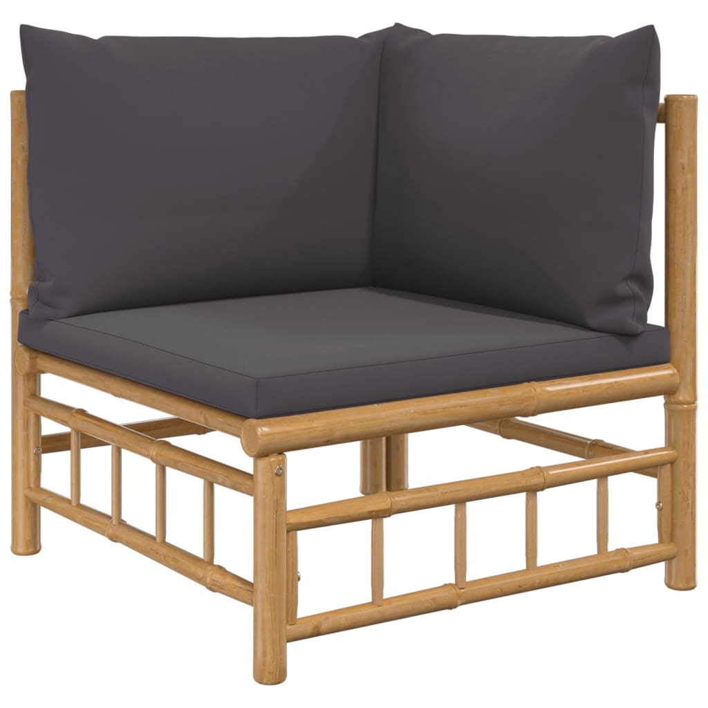 5 Piece Garden Lounge Set with Dark Grey Cushions Bamboo
