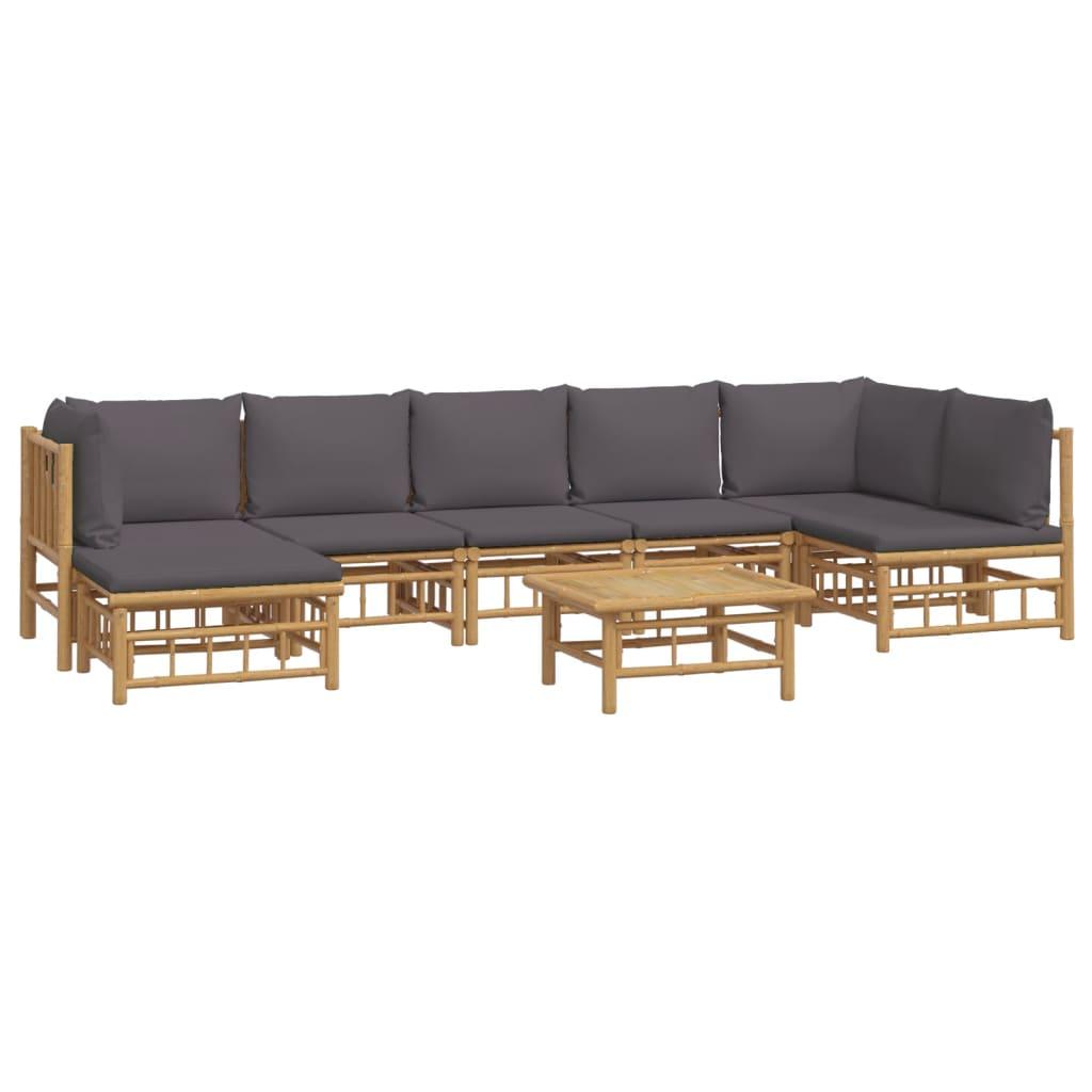 8 Piece Garden Lounge Set with Dark Grey Cushions Bamboo