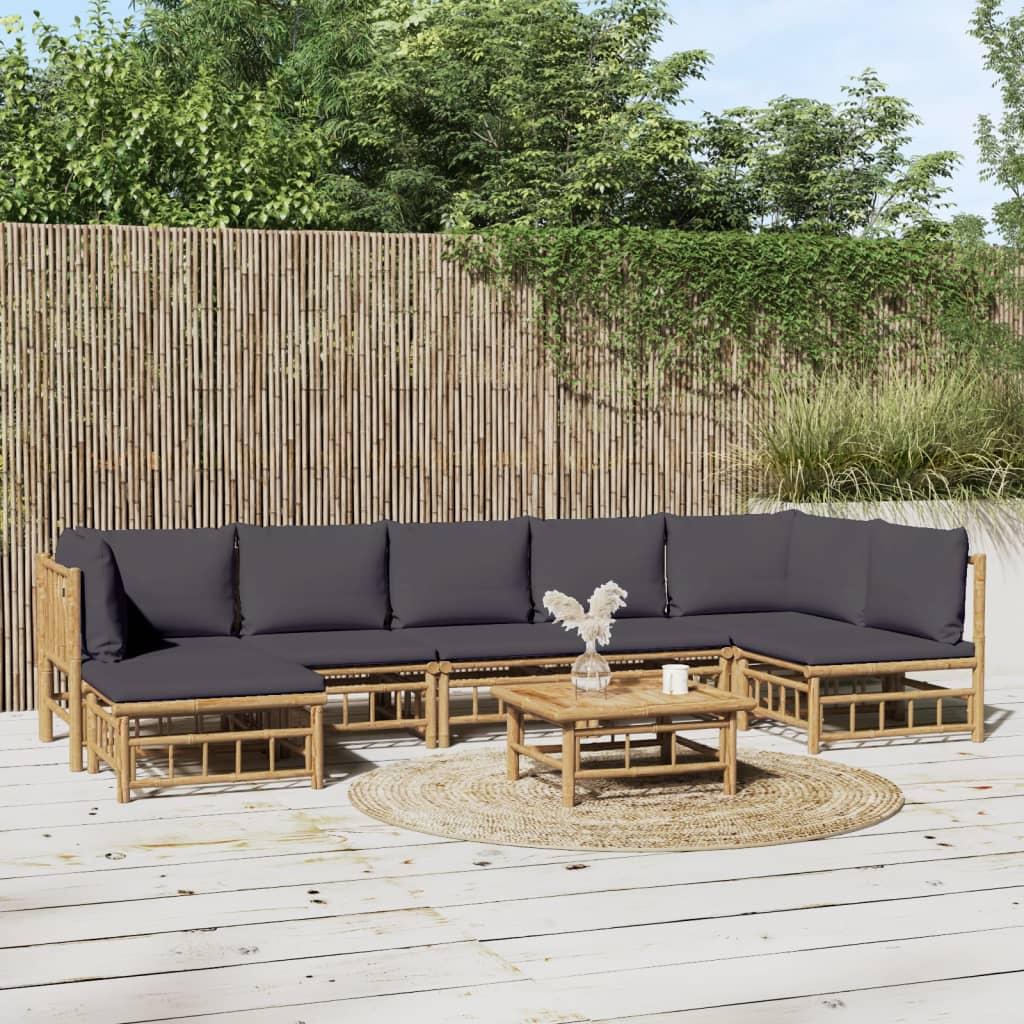8 Piece Garden Lounge Set with Dark Grey Cushions Bamboo