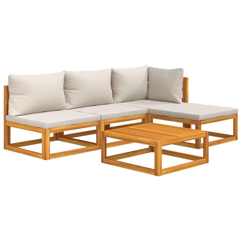 5 Piece Garden Lounge Set with Light Grey Cushions Solid Wood