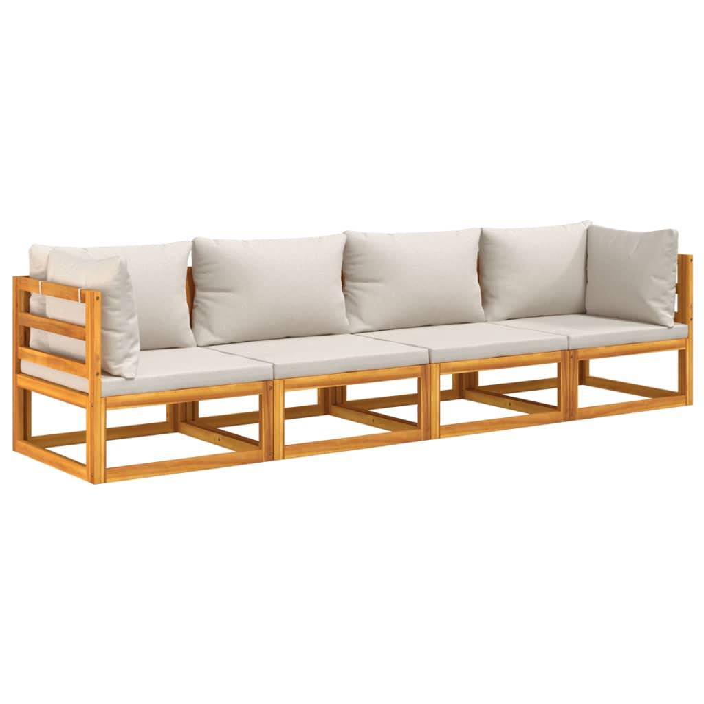 4 Piece Garden Lounge Set with Light Grey Cushions Solid Wood